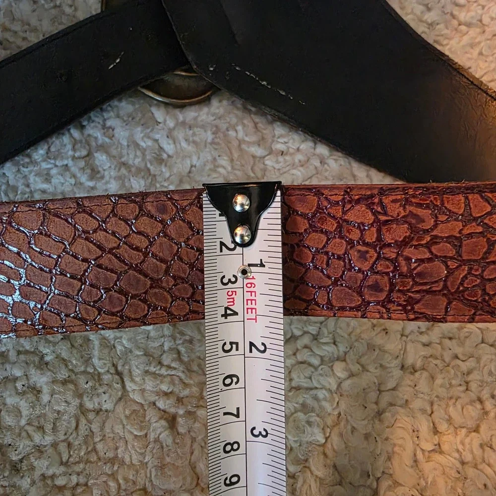 Vintage Y2K genuine leather reptile print v shape wide heavy buckle belt Small